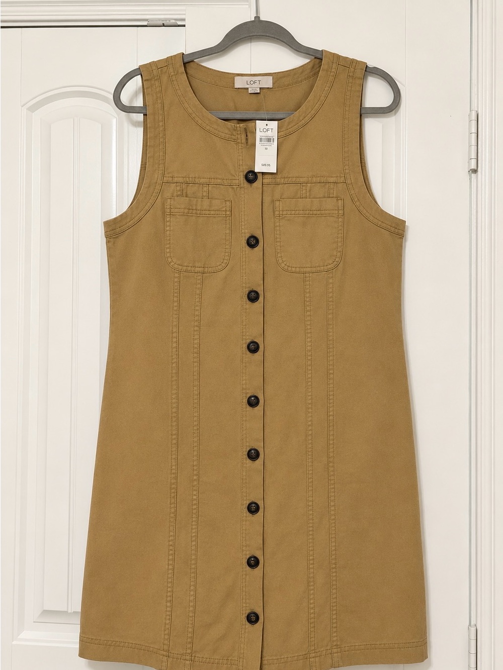 LOFT Tan Button-Front Sleeveless Dress